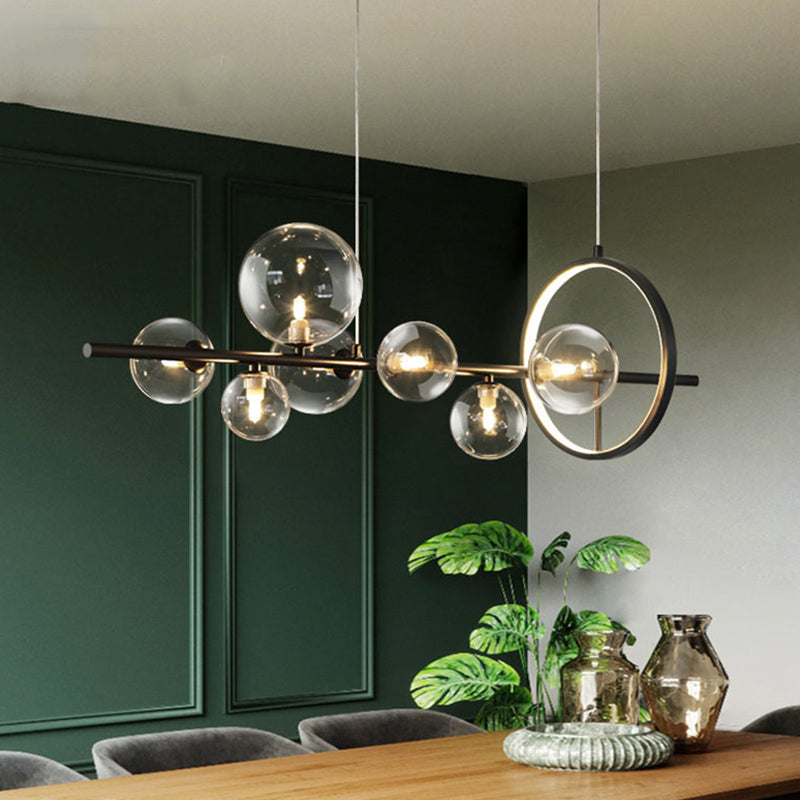 Modern Black Island Pendant Lighting Spherical Clear Glass Island Ceiling Light for Dining Table