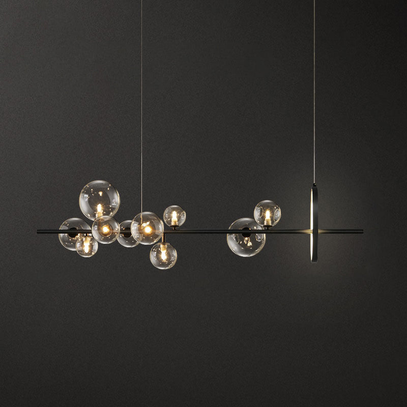 Modern Black Island Pendant Lighting Spherical Clear Glass Island Ceiling Light for Dining Table