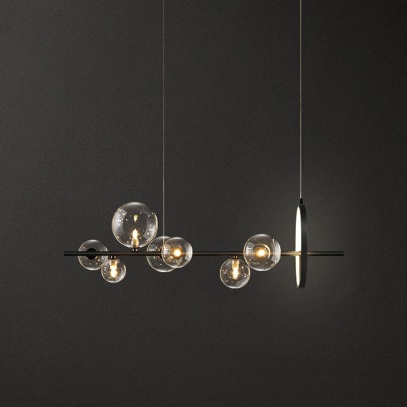Modern Black Island Pendant Lighting Spherical Clear Glass Island Ceiling Light for Dining Table