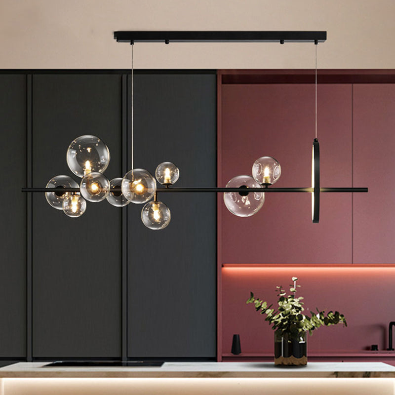 Modern Black Island Candant Lighting Spherical Glass Isola Glass Isola Luce per tavolo da pranzo