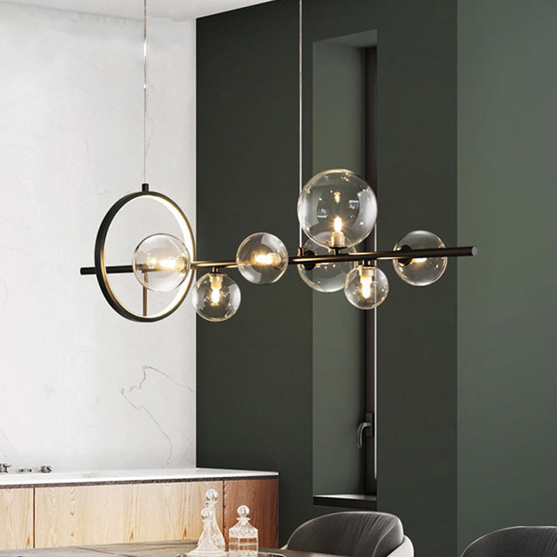 Modern Black Island Pendant Lighting Spherical Clear Glass Island Ceiling Light for Dining Table