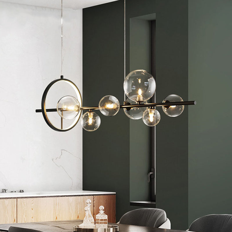 Modern Black Island Candant Lighting Spherical Glass Isola Glass Isola Luce per tavolo da pranzo