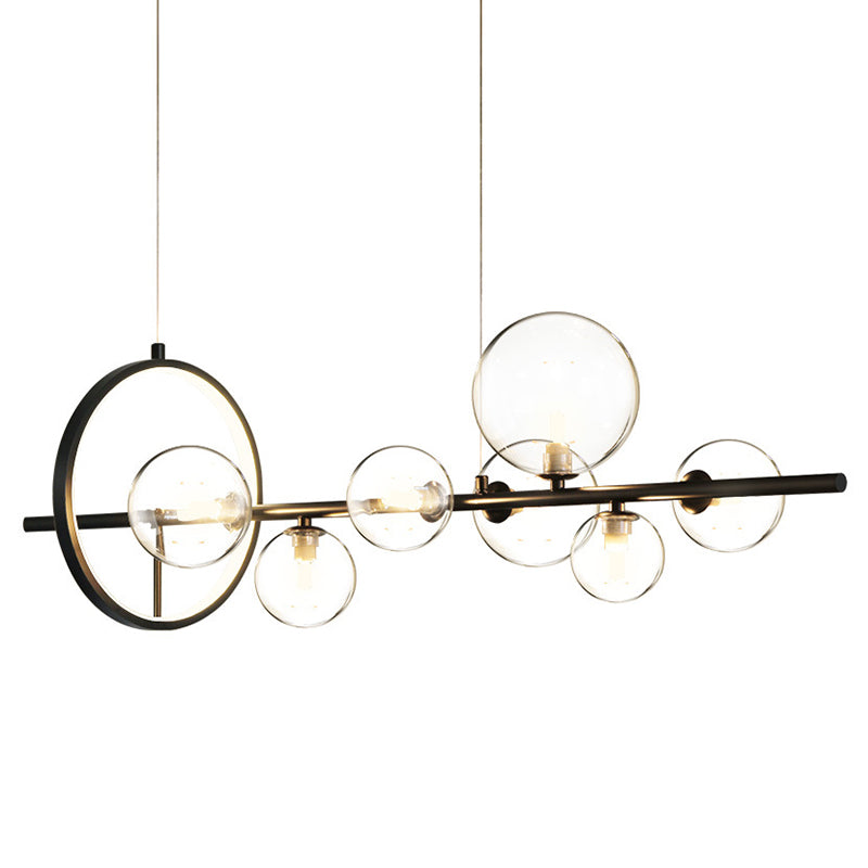 Modern Black Island Pendant Lighting Spherical Clear Glass Island Ceiling Light for Dining Table