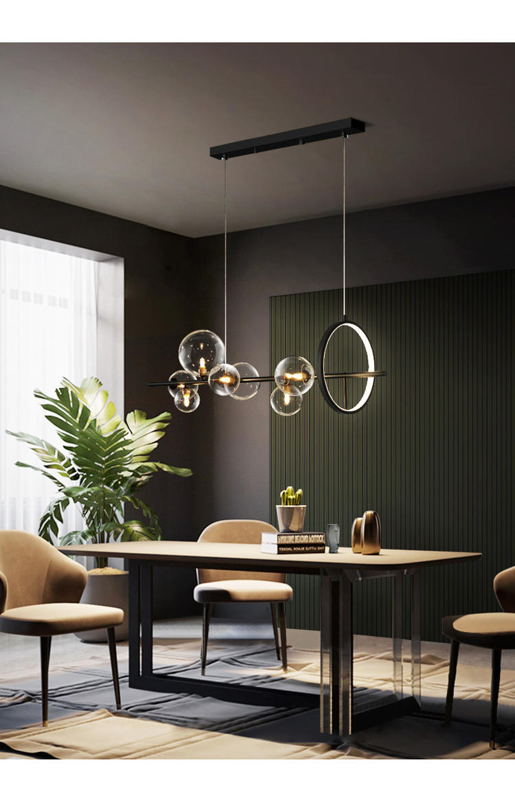 Modern Black Island Pendant Lighting Spherical Clear Glass Island Ceiling Light for Dining Table