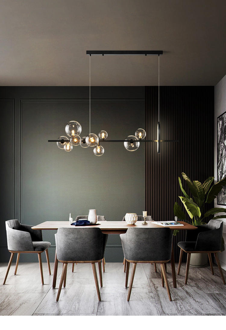 Modern Black Island Pendant Lighting Spherical Clear Glass Island Ceiling Light for Dining Table