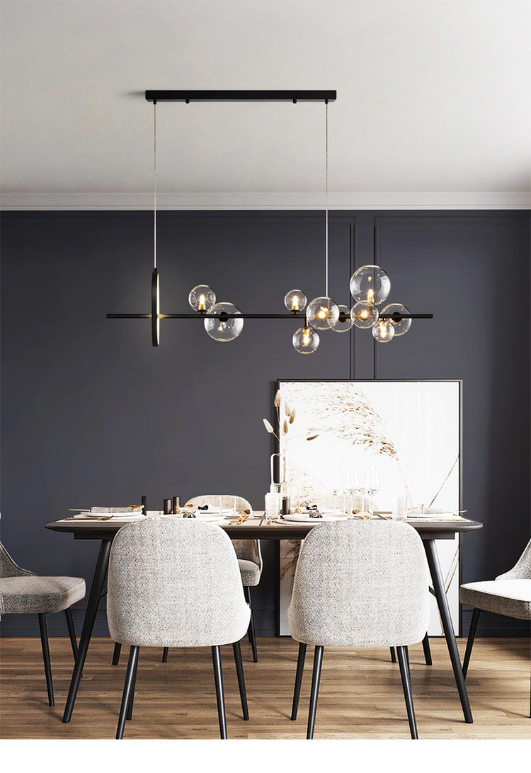Modern Black Island Pendant Lighting Spherical Clear Glass Island Ceiling Light for Dining Table