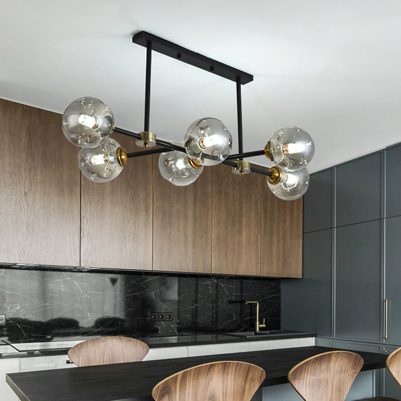 6 Ligera de la isla negra moderna Ligera de la isla del colgante de la isla esférica de la isla de vidrio Luz de techo para mesa de comedor