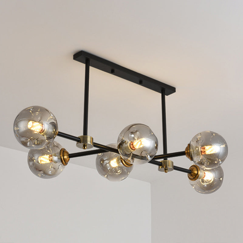 6 Ligera de la isla negra moderna Ligera de la isla del colgante de la isla esférica de la isla de vidrio Luz de techo para mesa de comedor