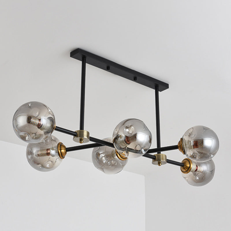 6 Ligera de la isla negra moderna Ligera de la isla del colgante de la isla esférica de la isla de vidrio Luz de techo para mesa de comedor
