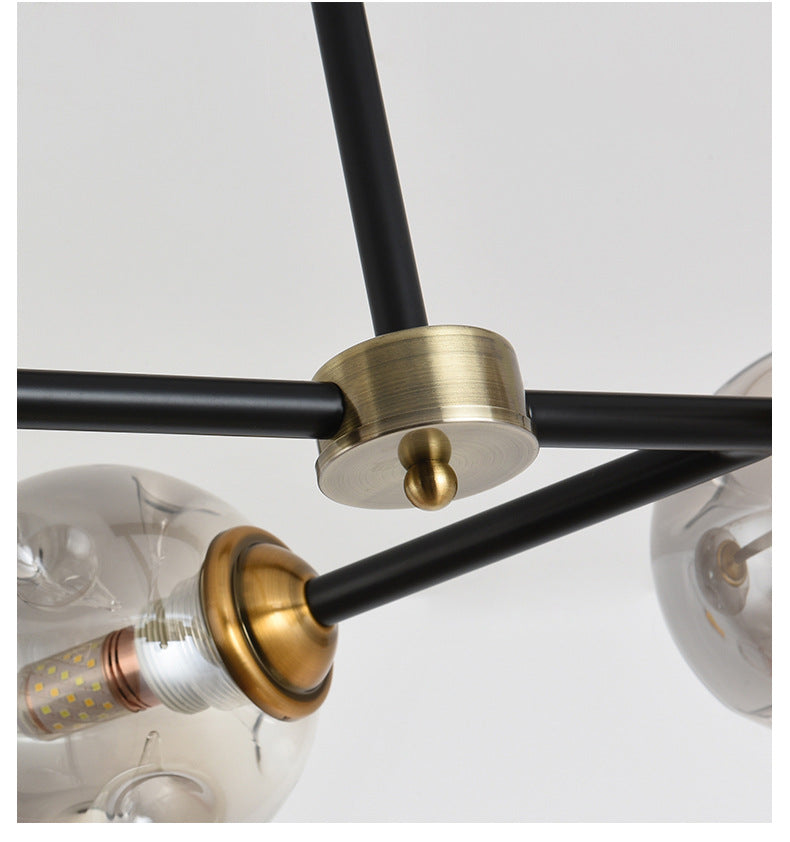 6 Ligera de la isla negra moderna Ligera de la isla del colgante de la isla esférica de la isla de vidrio Luz de techo para mesa de comedor