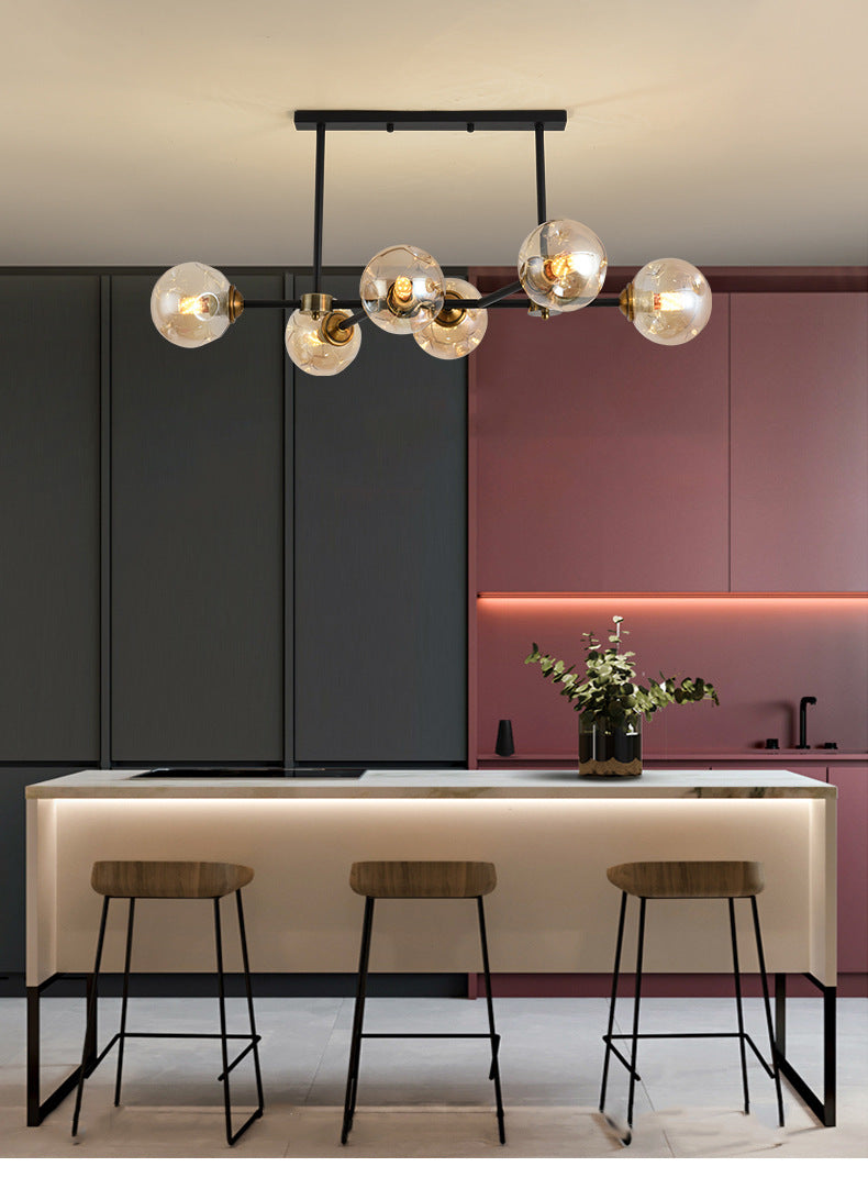 6 Ligera de la isla negra moderna Ligera de la isla del colgante de la isla esférica de la isla de vidrio Luz de techo para mesa de comedor