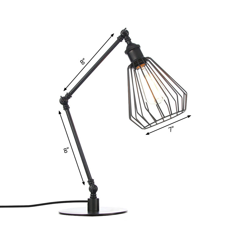 Lampada da tavolo per camera da letto Diamond Cage Illuminazione metallica Lampada da tavolo regolabile elegante a 1 testa per fattoria con finitura nera/ottone