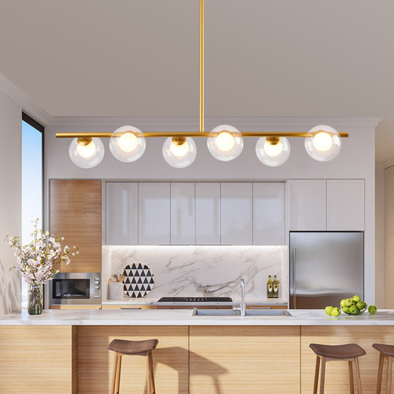 6 Luz de la isla moderna de la isla moderna iluminación esférica de la isla de vidrio transparente luz de techo para mesa de comedor