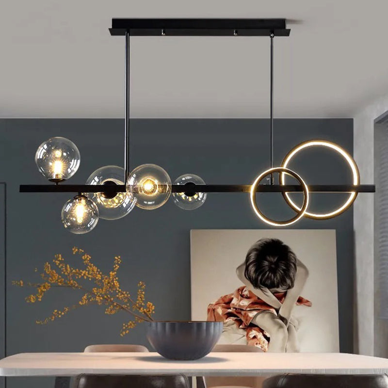 5 Light Modern Black Metal Island Pendant Lighting Clear Glass Island Ceiling Light for Dining Table