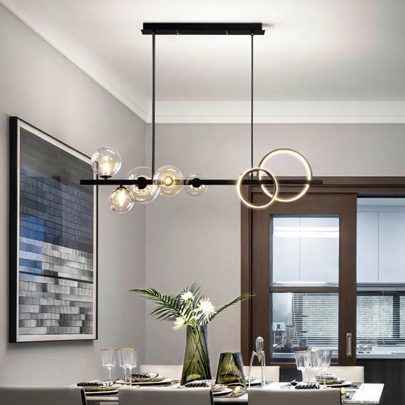 5 Light Modern Black Metal Island Pendant Lighting Clear Glass Island Ceiling Light for Dining Table
