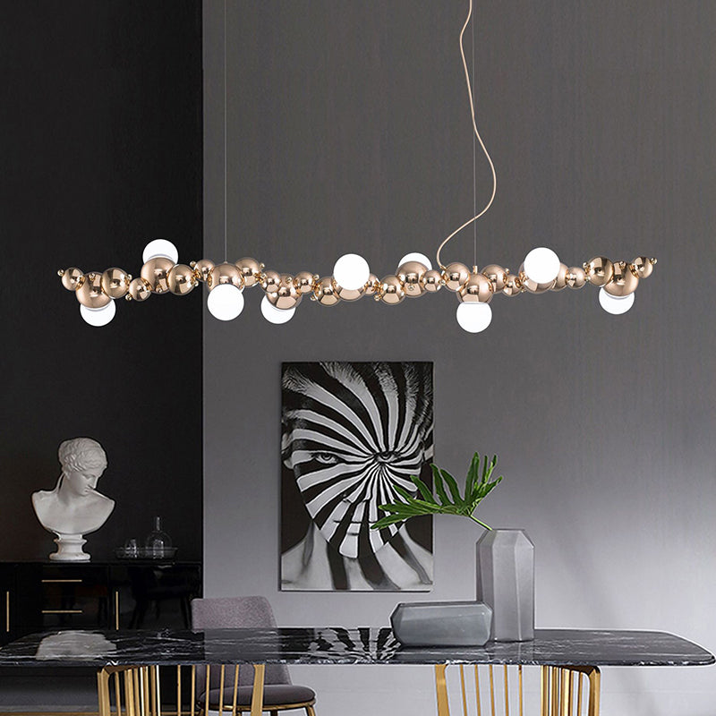 Mid-Century Modern Gold Metal Island Pendant Lighting Spherical Glass Island Ceiling Light for Dining Table
