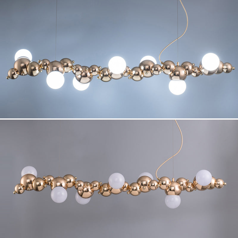 Mid-Century Modern Gold Metal Island Pendant Lighting Spherical Glass Island Ceiling Light for Dining Table