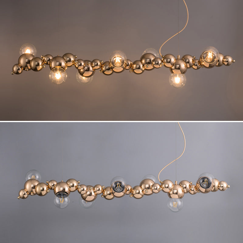 Mid-Century Modern Gold Metal Island Pendant Lighting Spherical Glass Island Ceiling Light for Dining Table