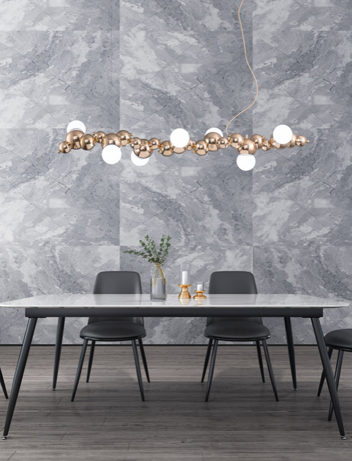 Mid-Century Modern Gold Metal Island Pendant Lighting Spherical Glass Island Ceiling Light for Dining Table