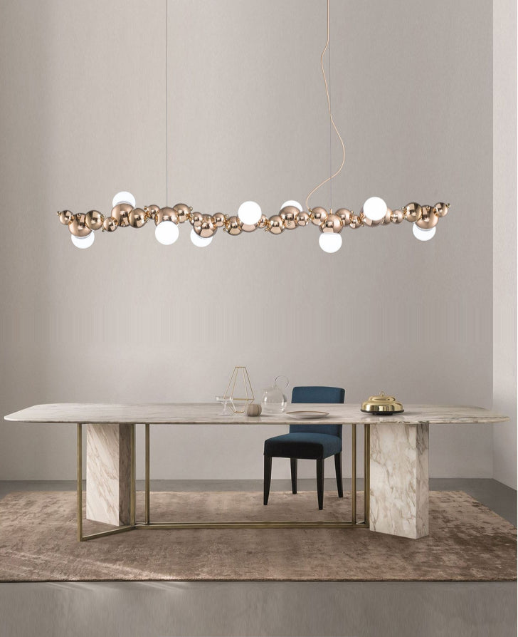 Mid-Century Modern Gold Metal Island Pendant Lighting Spherical Glass Island Ceiling Light for Dining Table