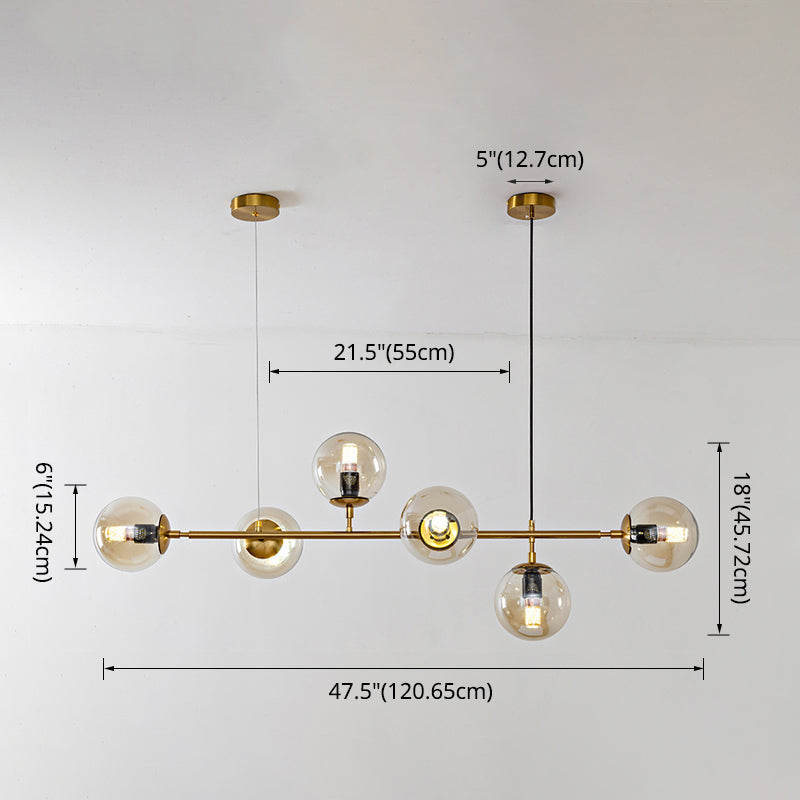 6 Luz de la isla colgante de la isla dorada moderna Luz de techo de la isla de vidrio esférico para mesa de comedor
