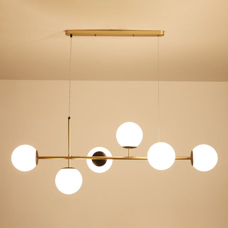 Modern Minimalist Linear Island Ceiling Light Spherical Glass Shade Pendant Light for Dining Table