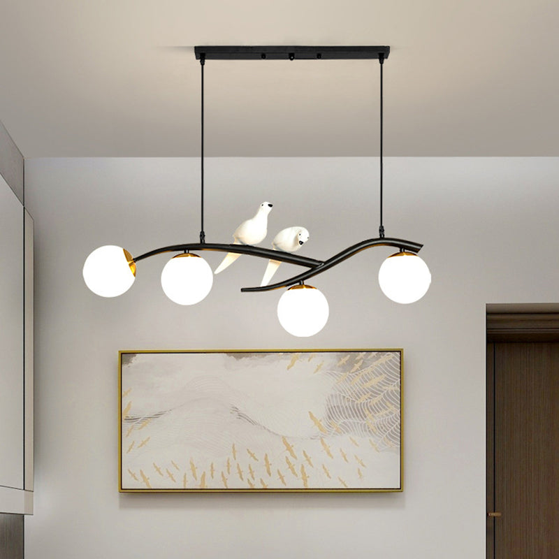 Modern Minimalist Linear Island Ceiling Light Spherical Glass Shade Pendant Light for Dining Table