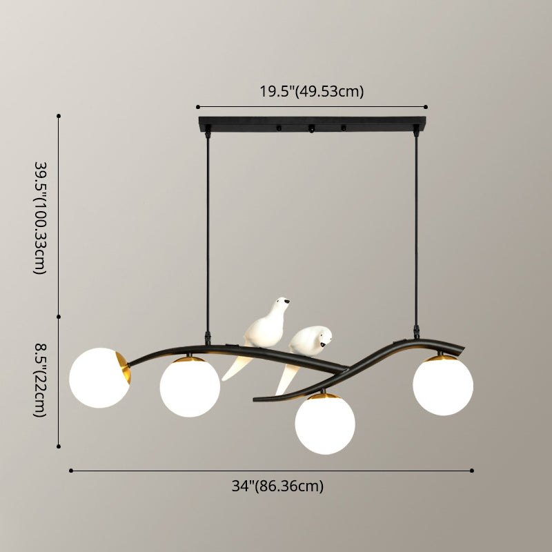 Modern Minimalist Linear Island Ceiling Light Spherical Glass Shade Pendant Light for Dining Table