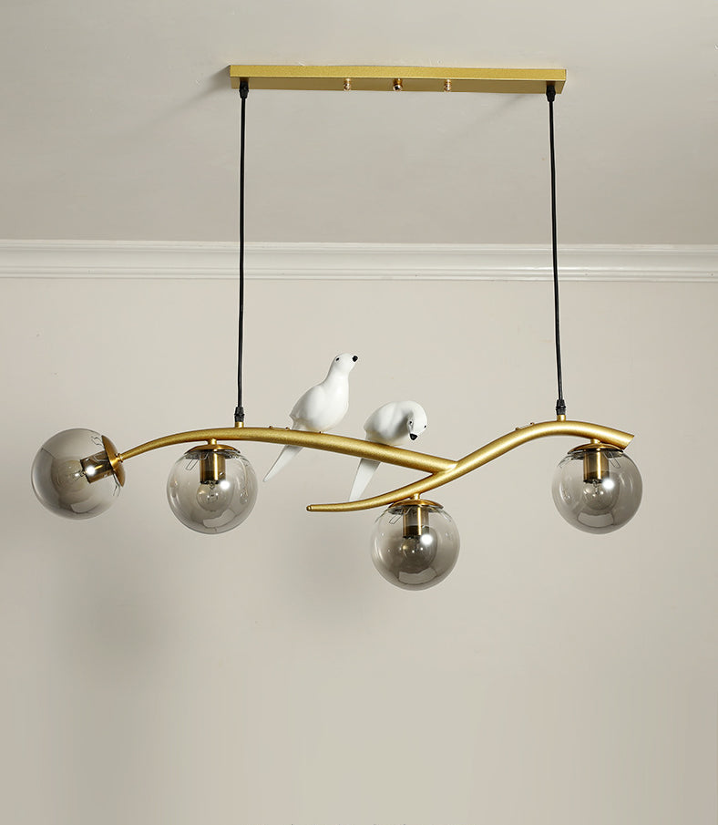 Modern Minimalist Linear Island Ceiling Light Spherical Glass Shade Pendant Light for Dining Table