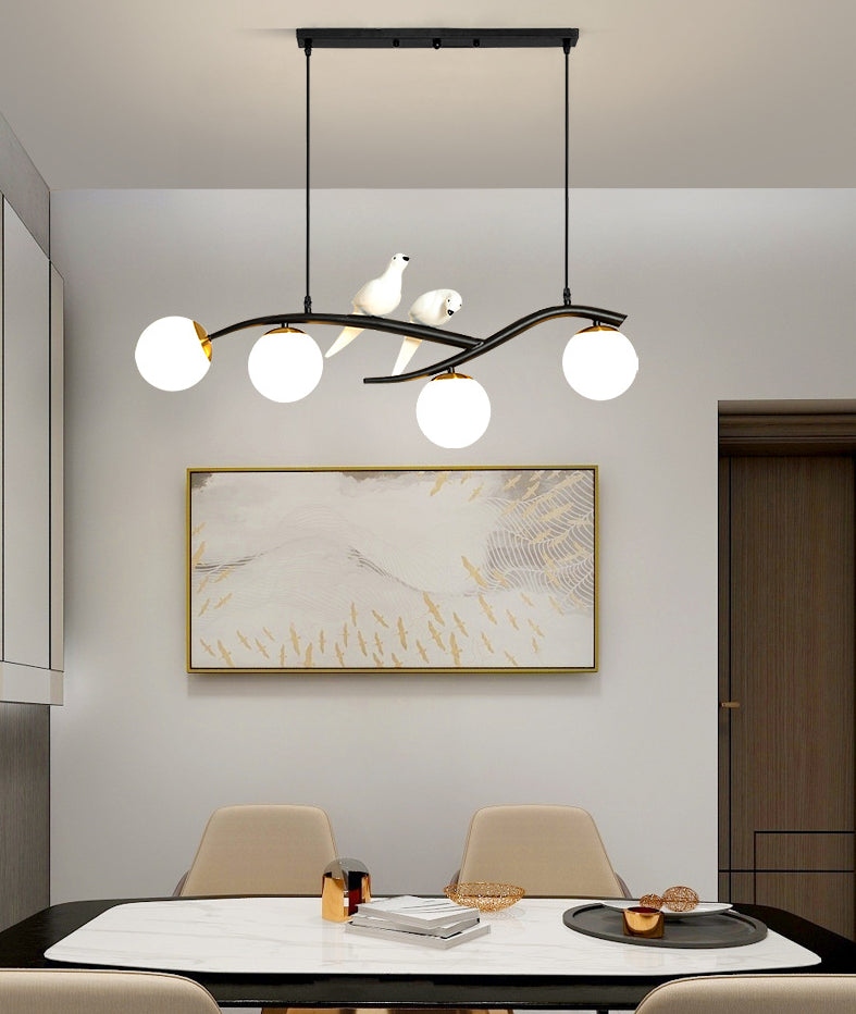 Modern Minimalist Linear Island Ceiling Light Spherical Glass Shade Pendant Light for Dining Table