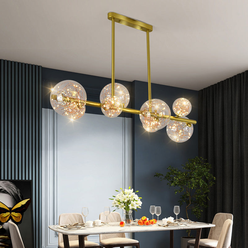 Mid-Century Gold Island Pendant Lighting Spherical Clear Glass Island Ceiling Light for Dining Table