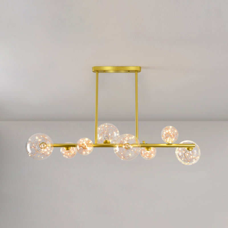 Mid-Century Gold Island Pendant Lighting Spherical Clear Glass Island Ceiling Light for Dining Table