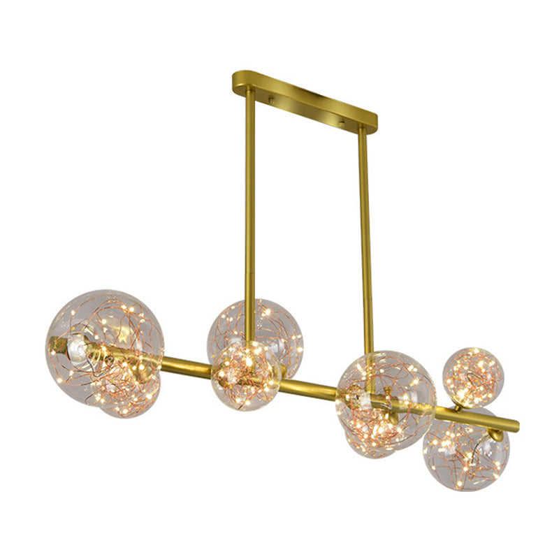 Mid-Century Gold Island Pendant Lighting Spherical Clear Glass Island Ceiling Light for Dining Table