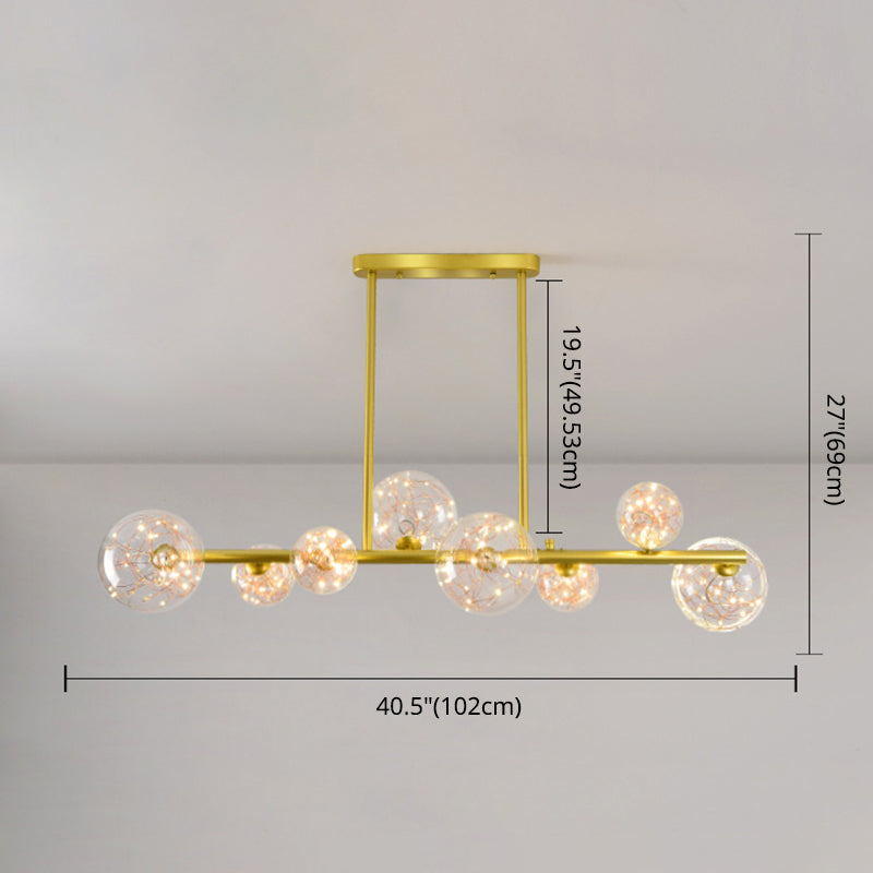 Mid-Century Gold Island Pendant Lighting Spherical Clear Glass Island Ceiling Light for Dining Table