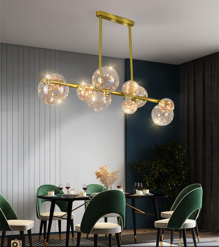 Mid-Century Gold Island Pendant Lighting Spherical Clear Glass Island Ceiling Light for Dining Table