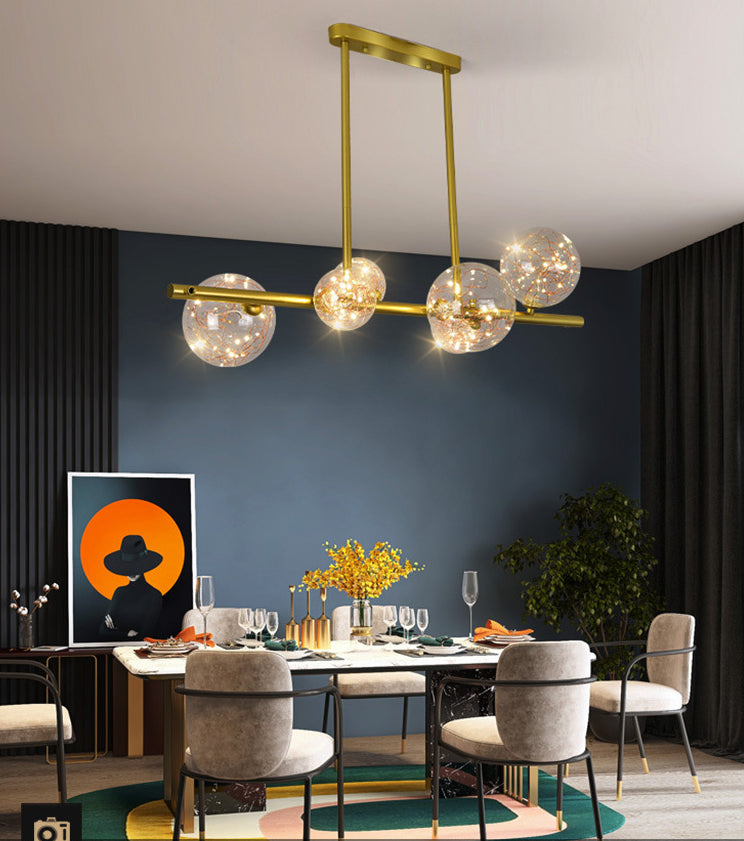 Mid-Century Gold Island Pendant Lighting Spherical Clear Glass Island Ceiling Light for Dining Table