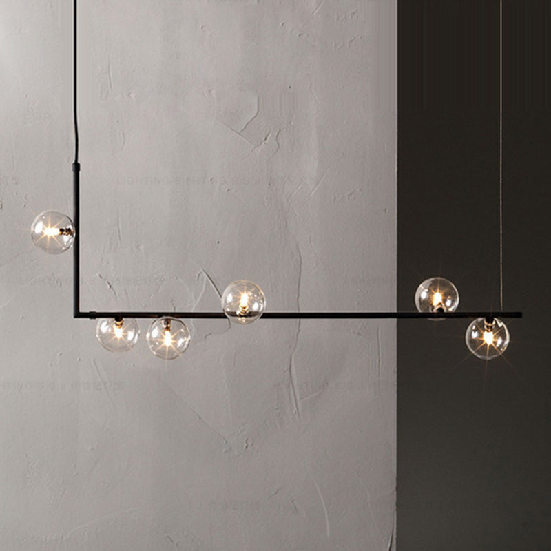 Modern Minimalism Black Linear Island Pendant Lighting Sphere Glass 6 Light Island Ceiling Light for Living Room