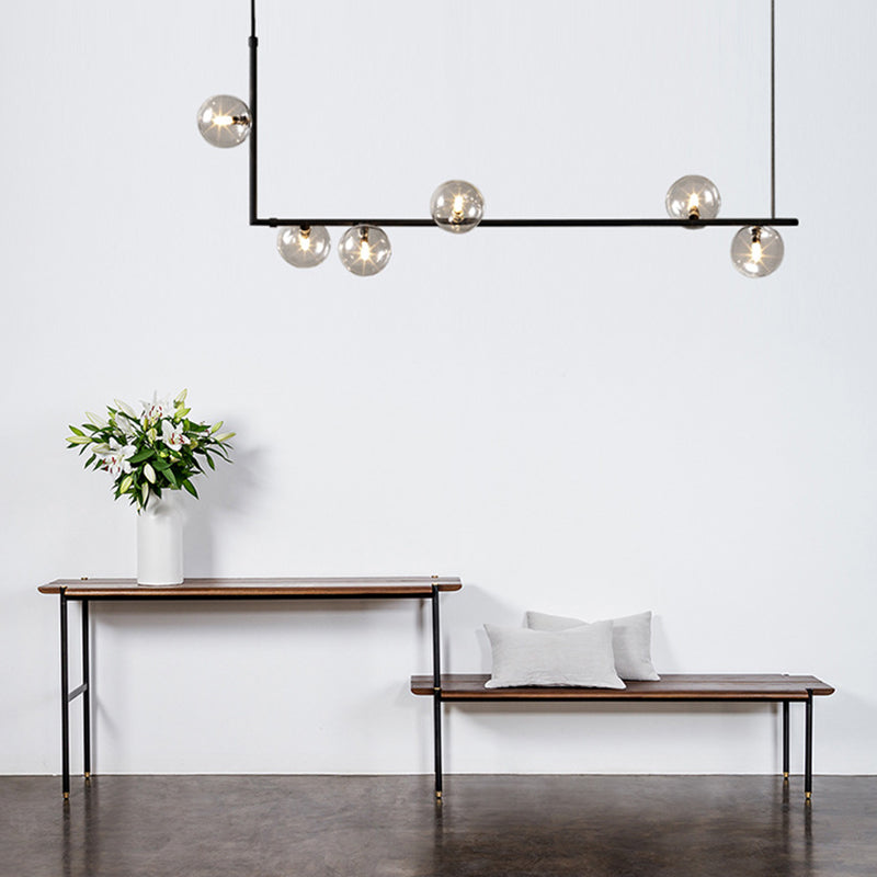 Modern Minimalism Black Linear Island Pendant Lighting Sphere Glass 6 Light Island Ceiling Light for Living Room