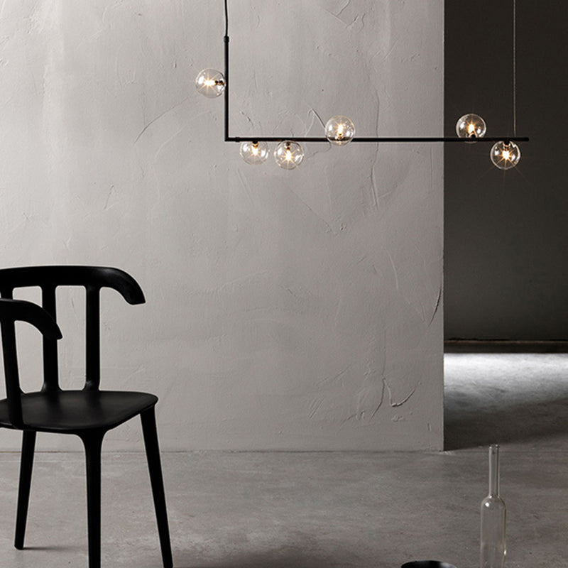 Modern Minimalism Black Linear Island Pendant Lighting Sphere Glass 6 Light Island Ceiling Light for Living Room