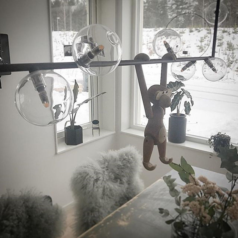 Modern Minimalism Black Linear Island Pendant Lighting Sphere Glass 6 Light Island Ceiling Light for Living Room