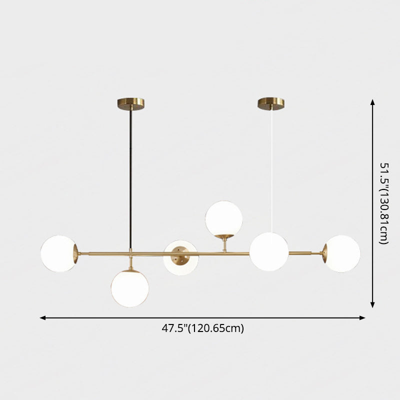 6 Leichte moderne Goldmetallinselheize Beleuchtung Kugelglas Island Deckenleuchte zum Esstisch
