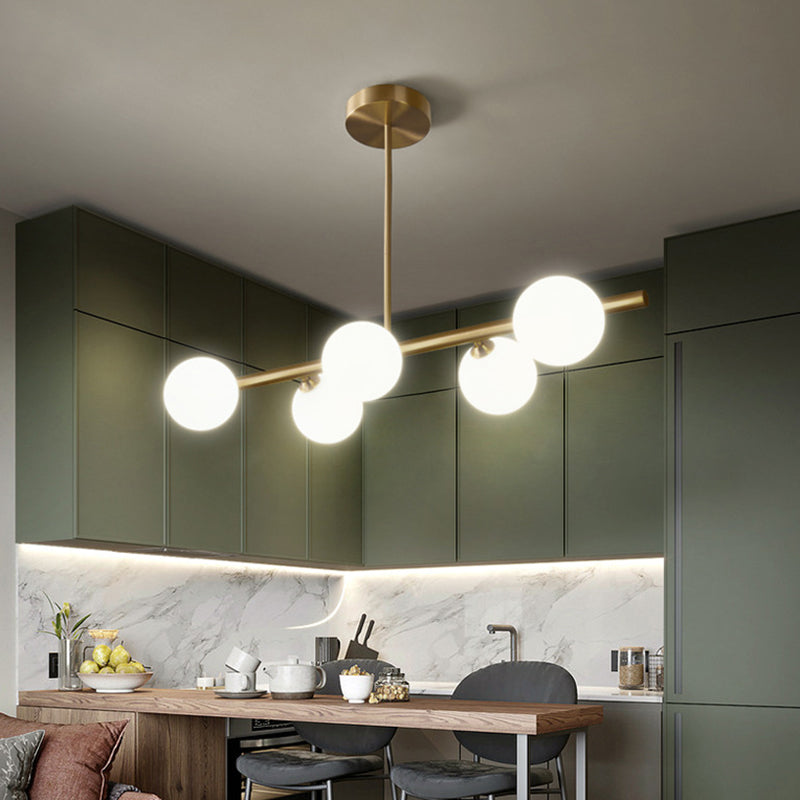 Modern Minimalism Linear Gold Island Pendant Lighting Spherical Glass Island Ceiling Light for Dining Table