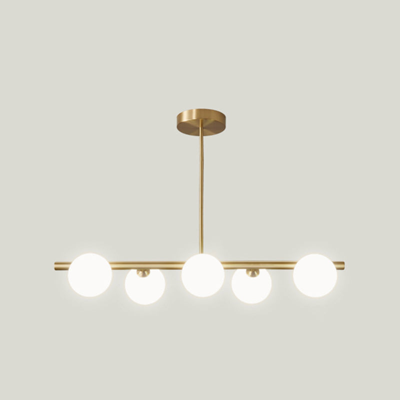 Modern Minimalism Linear Gold Island Pendant Lighting Spherical Glass Island Ceiling Light for Dining Table