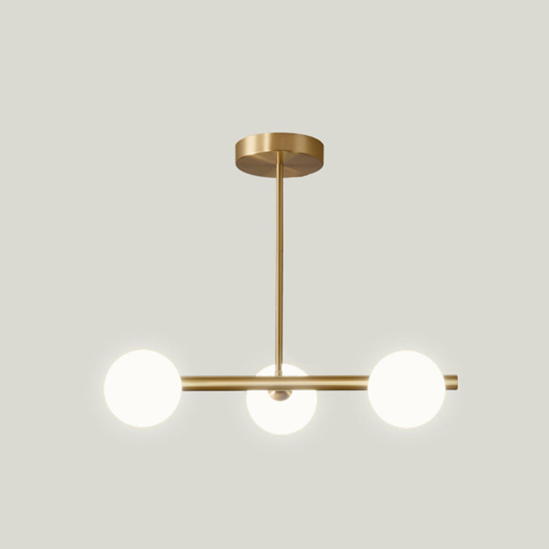 Modern Minimalism Linear Gold Island Pendant Lighting Spherical Glass Island Ceiling Light for Dining Table