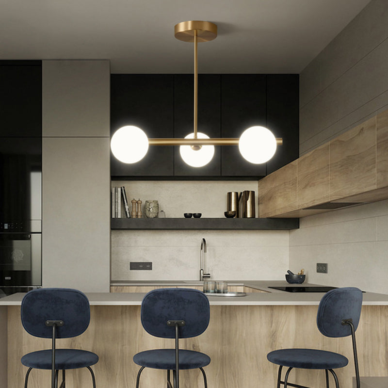 Modern Minimalism Linear Gold Island Pendant Lighting Spherical Glass Island Ceiling Light for Dining Table