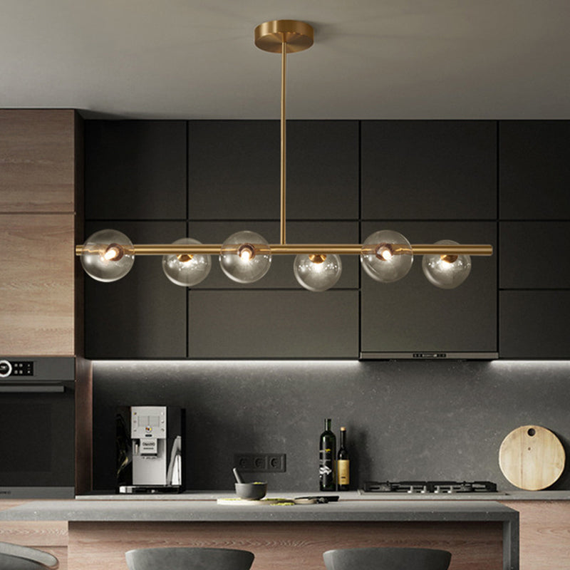 Modern Minimalism Linear Gold Island Pendant Lighting Spherical Glass Island Ceiling Light for Dining Table
