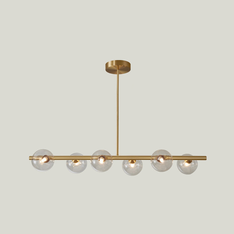 Modern Minimalism Linear Gold Island Pendant Lighting Spherical Glass Island Ceiling Light for Dining Table