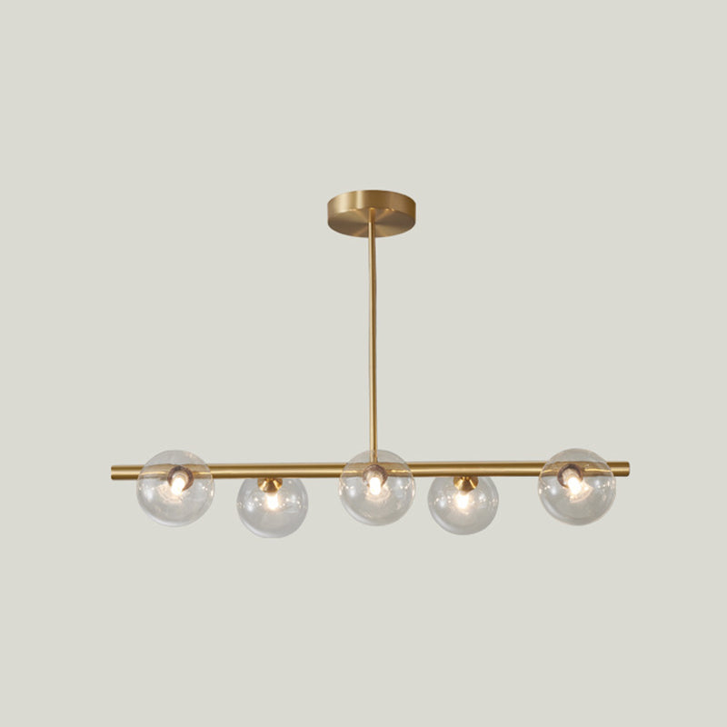Modern Minimalism Linear Gold Island Pendant Lighting Spherical Glass Island Ceiling Light for Dining Table