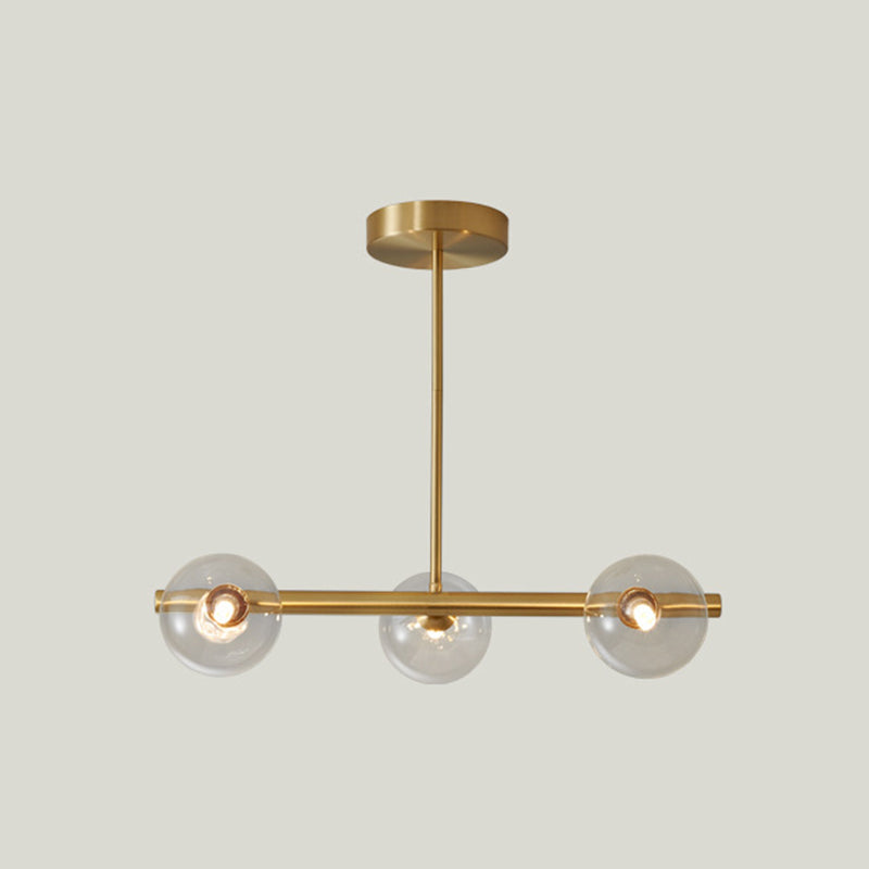 Modern Minimalism Linear Gold Island Pendant Lighting Spherical Glass Island Ceiling Light for Dining Table