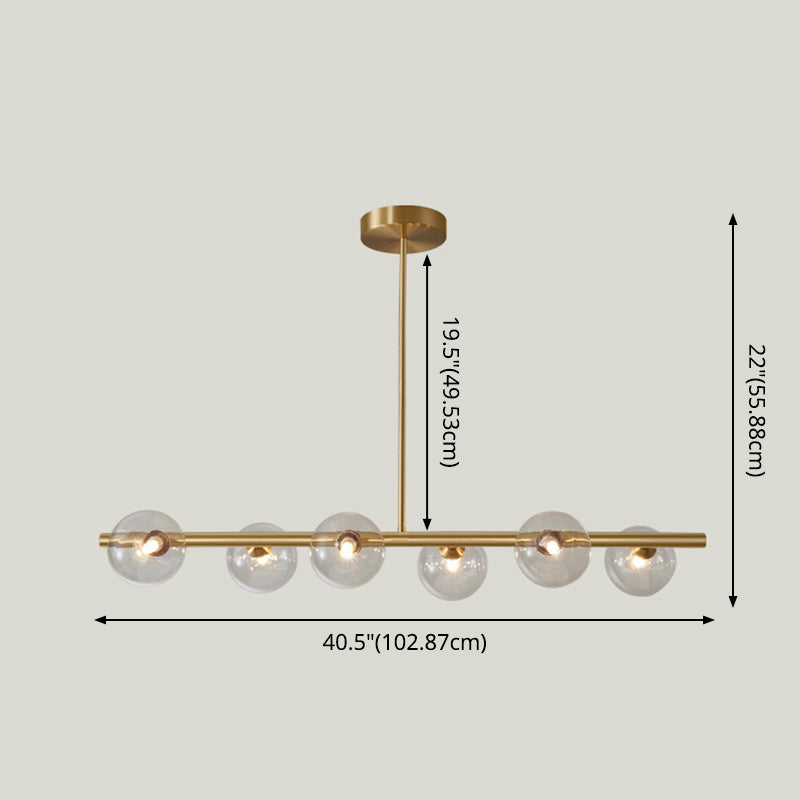 Modern Minimalism Linear Gold Island Pendant Lighting Spherical Glass Island Ceiling Light for Dining Table